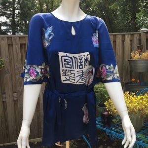 SILK Asian Beautiful Blouse with Belt and Designs